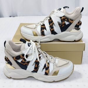 Michael Kors Sneakers Womens Sz 10 Ecru Hero Trainer Animal Print Small Air Mesh